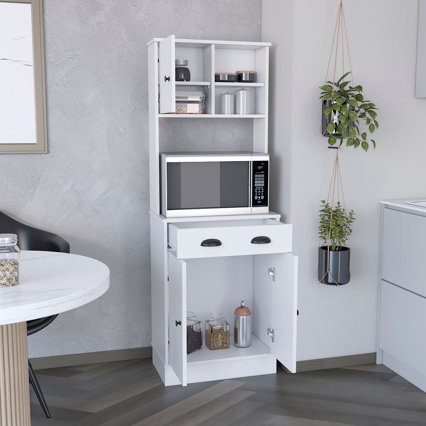 Charming White Pantry Cabinet with Drawer