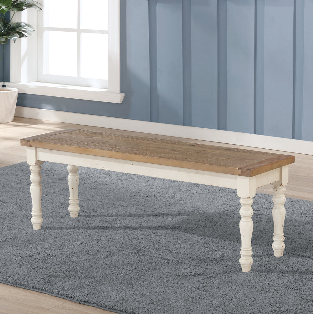 Chic Two-Tone Dining Bench in Antique White and Oak