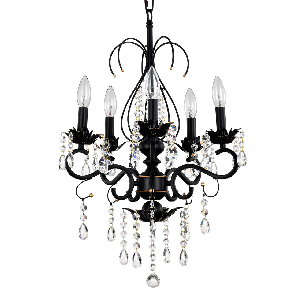 Radiant Vintage Crystal Chandelier - Matte Black & Gold Elegance