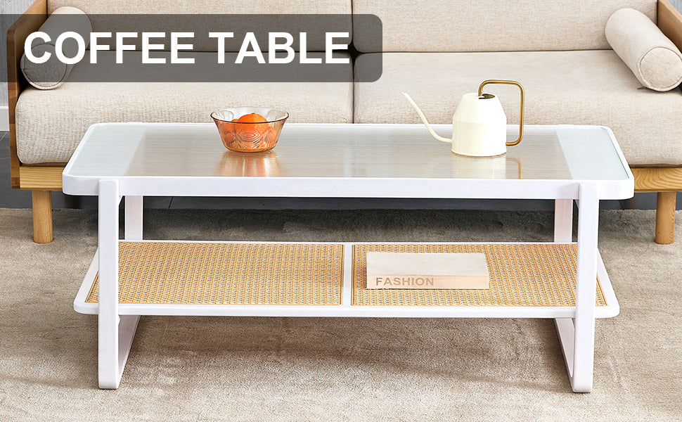 Sleek White Double Layer Coffee Table