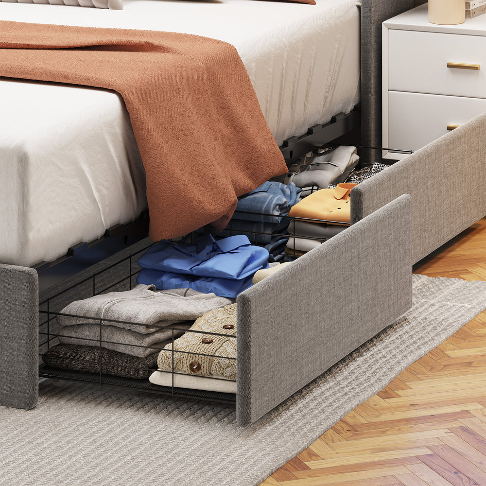 Elegant Grey Queen Bed Frame with LED & Storage Drawers