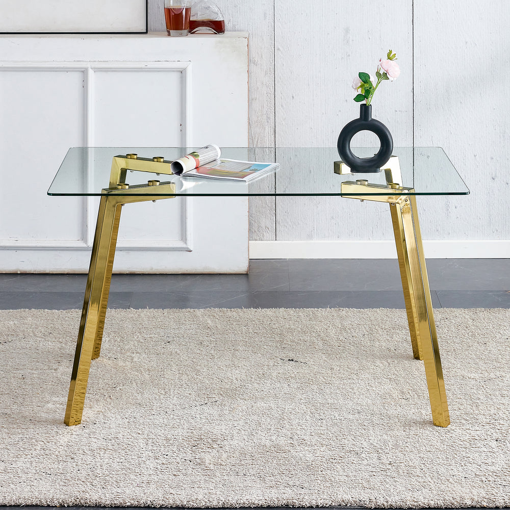 Sleek Gold-Trim Glass Dining Table