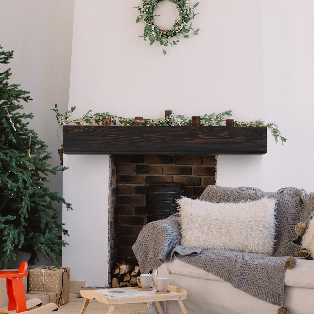 Rustic Floating Fireplace Mantel & Shelf