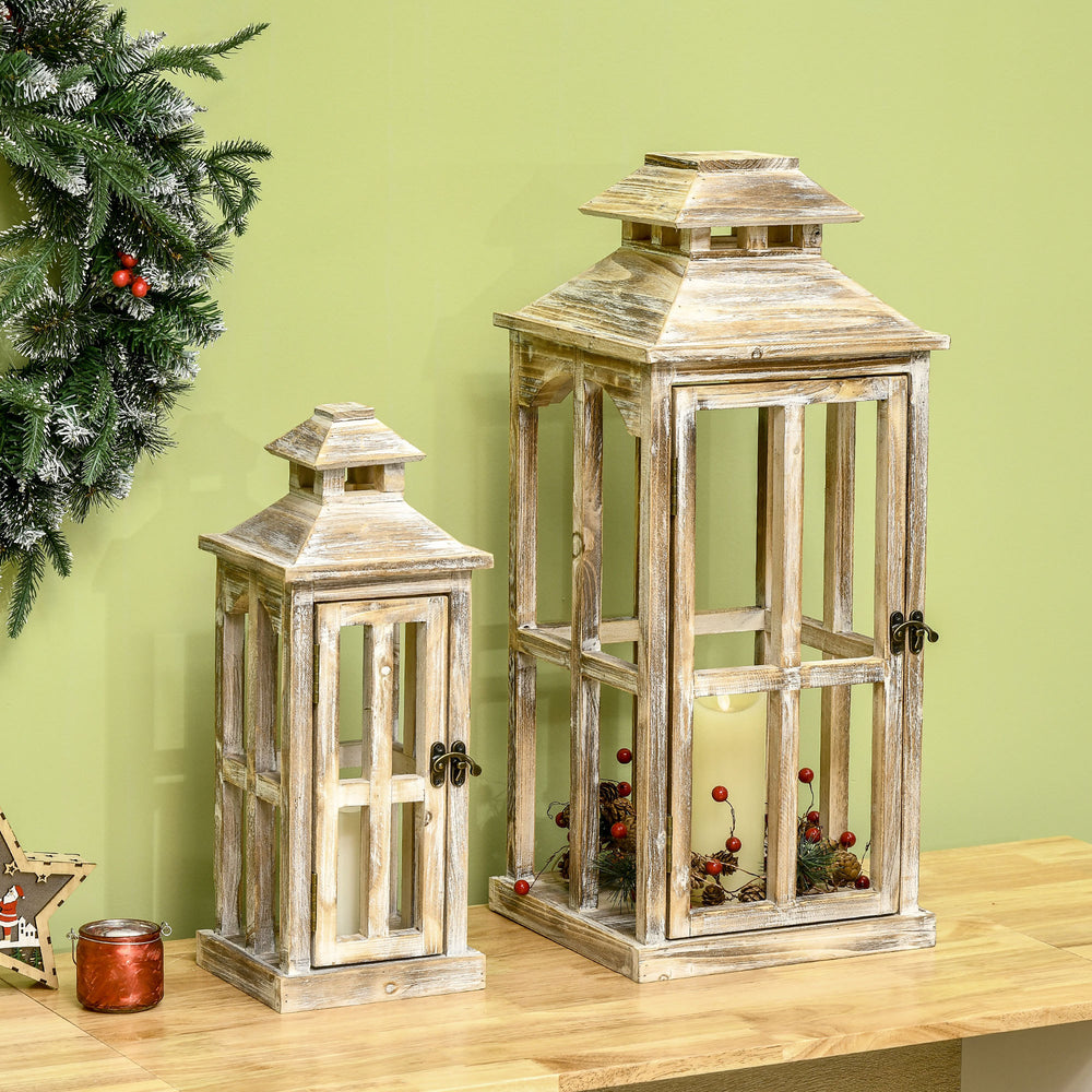 Rustic Wooden Lantern Set