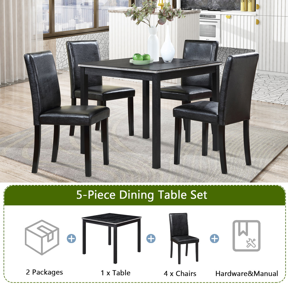 Chic Black Wooden Dining Set with Plush Chairs