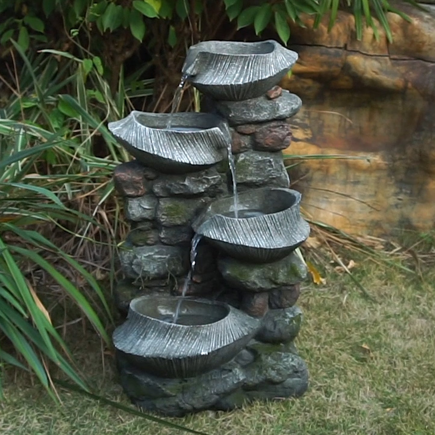 Serene Stone Cascade Fountain with LED Lights