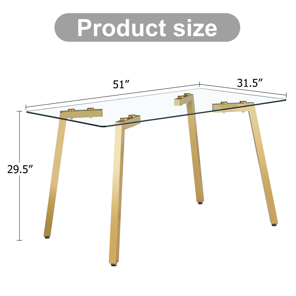 Sleek Gold-Trim Glass Dining Table