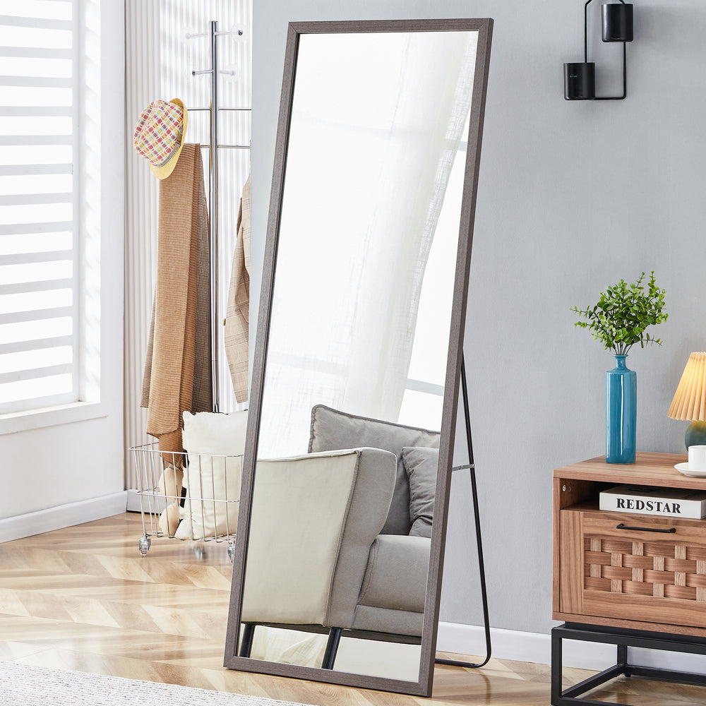 Elegant Gray Wood Full-Length Mirror