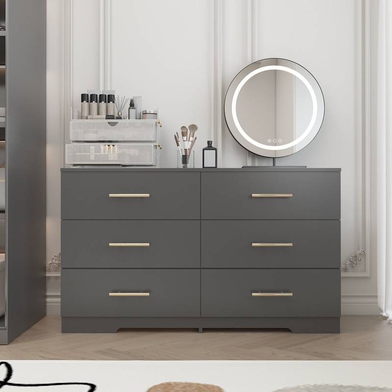 Elegant Black 6-Drawer Dresser with Gold Accents