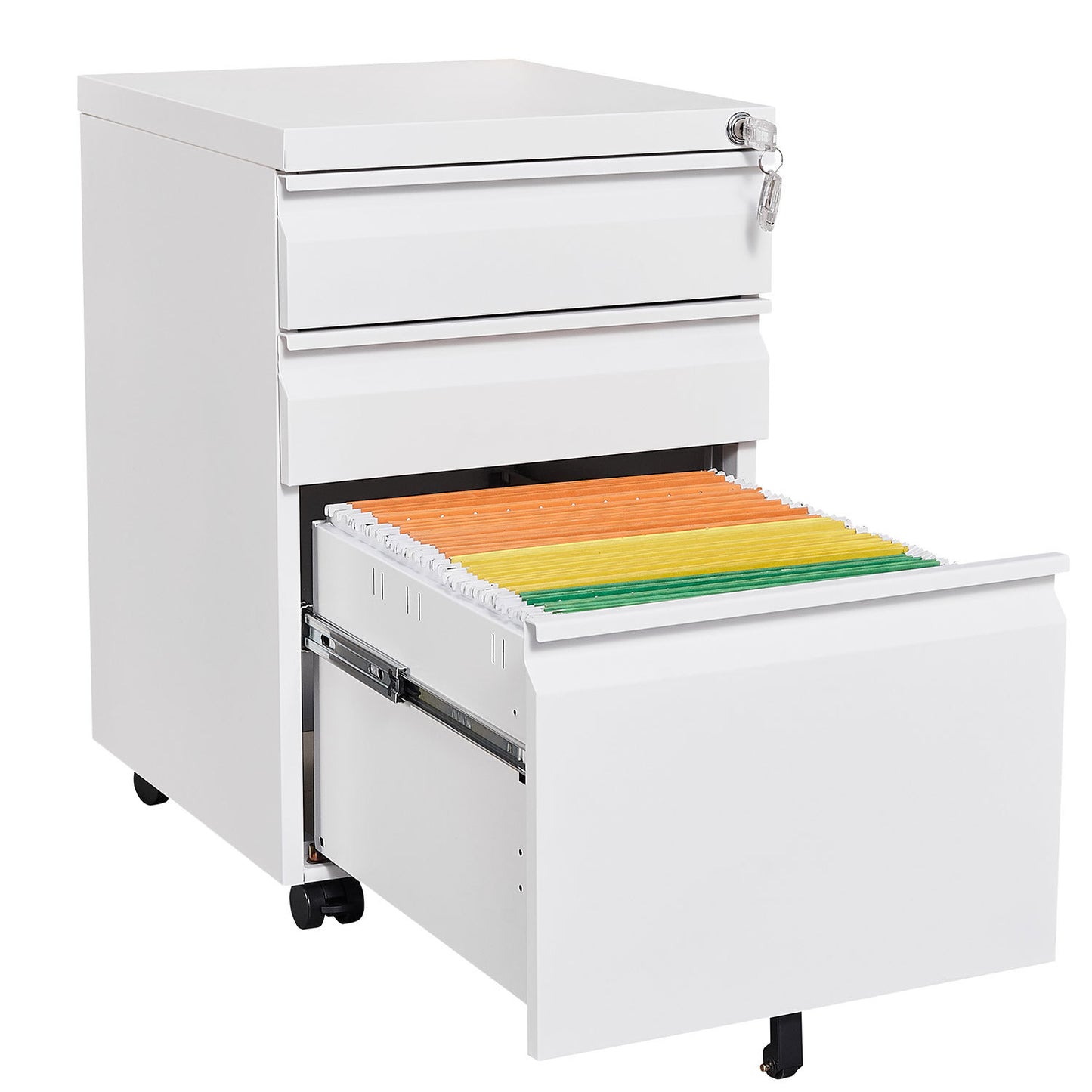 Lockable Mobile File Cabinet - Sleek Office Storage on Wheels