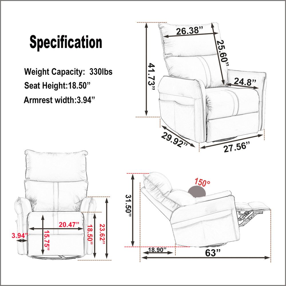 Cozy Power Swivel Rocker Recliner with USB Ports