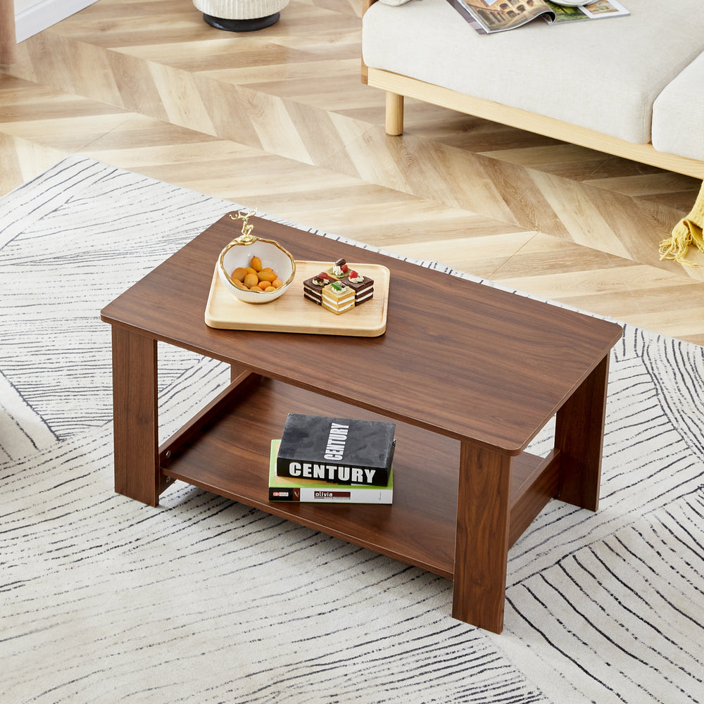 Sleek Walnut Double-Layer Coffee Table