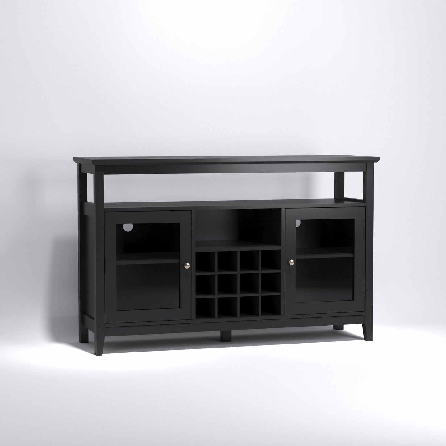 Chic Black Glass Door Buffet & TV Console