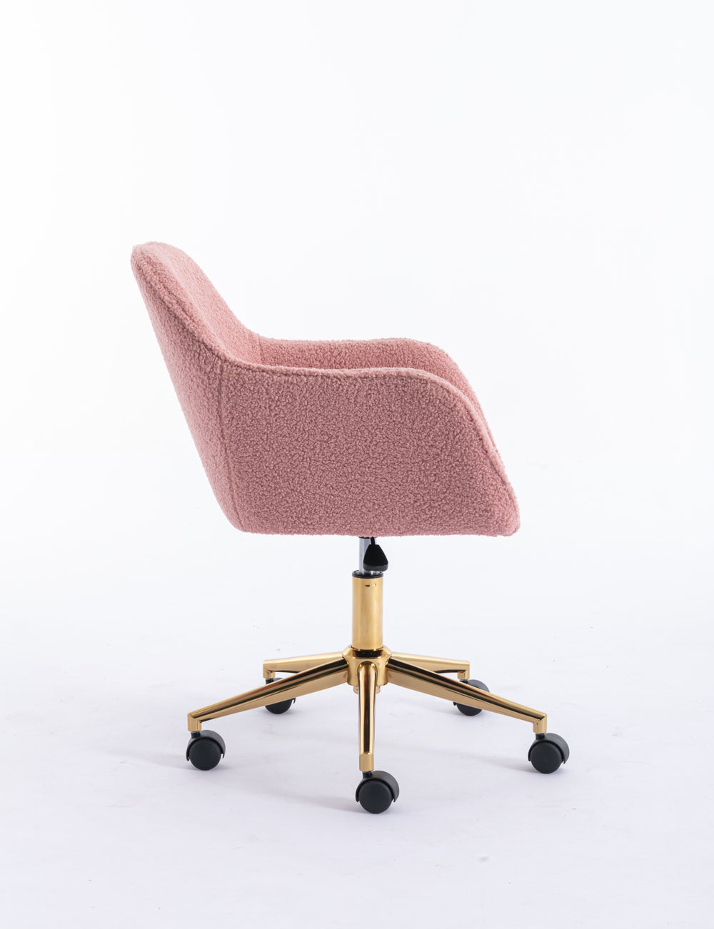 Chic Pink Teddy Swivel Chair with Gold Legs