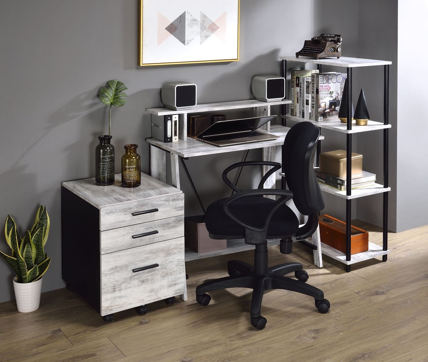 Chic Vintage Writing Desk in Antique Whites & Black