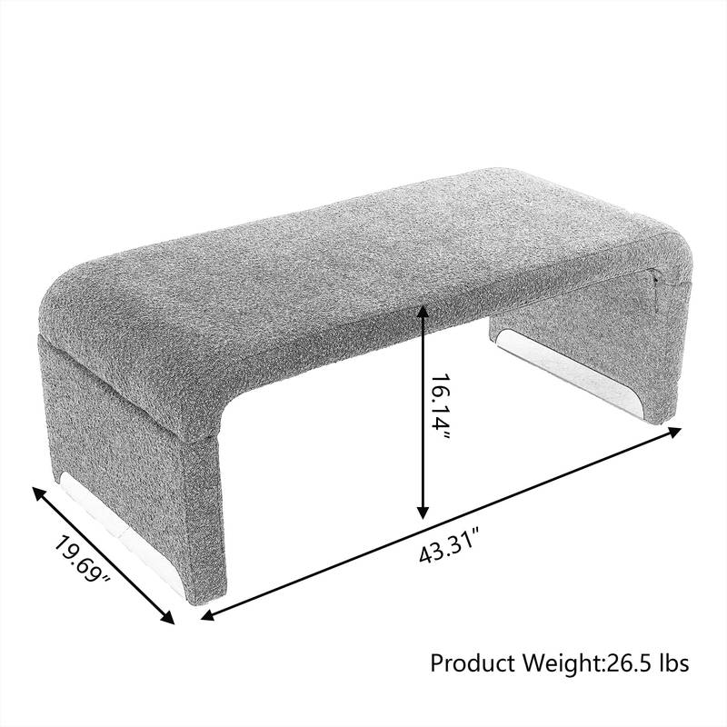 Chic Beige Boucle Ottoman with Gold Legs
