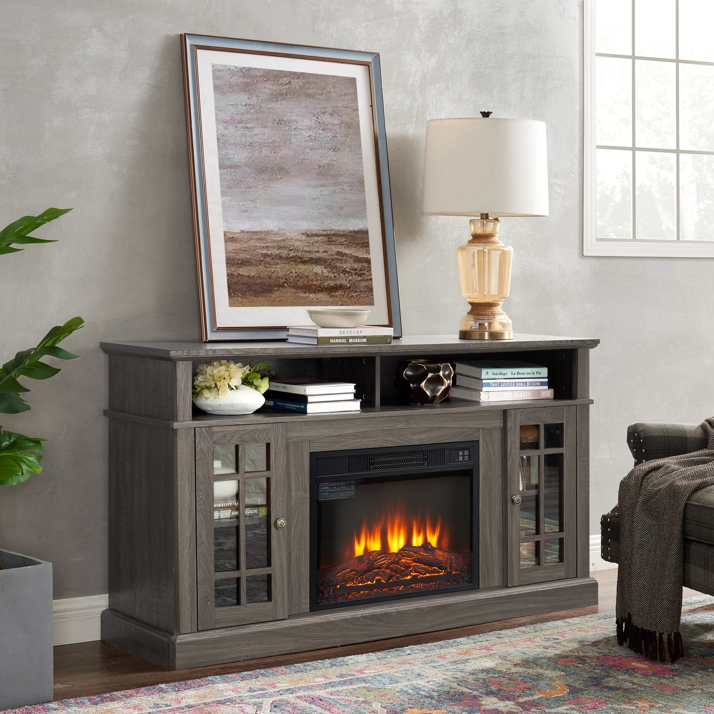 Cozy Fire TV Stand - Stylish Console with Fireplace & Storage