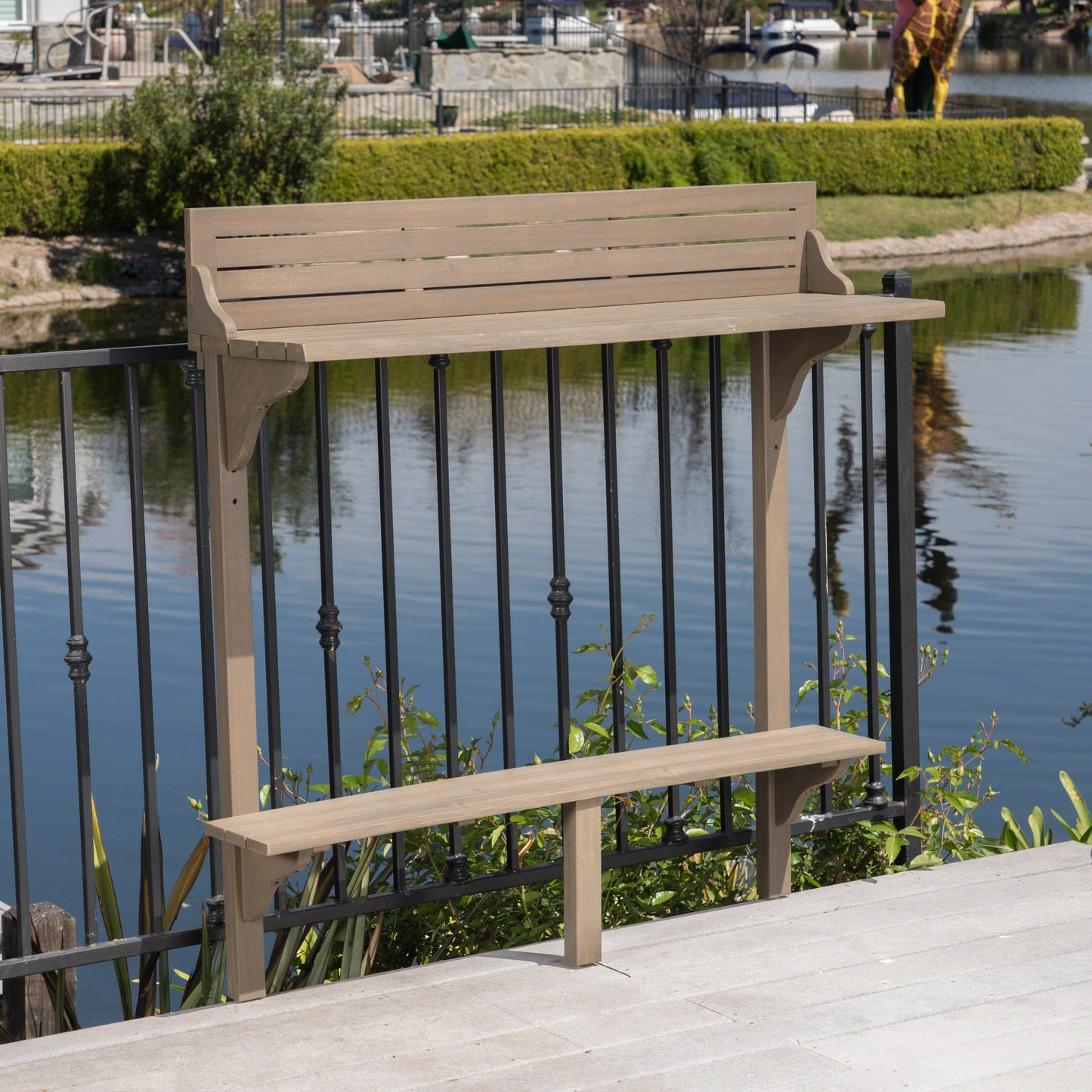 Gray Acacia Wood Balcony Bar Table