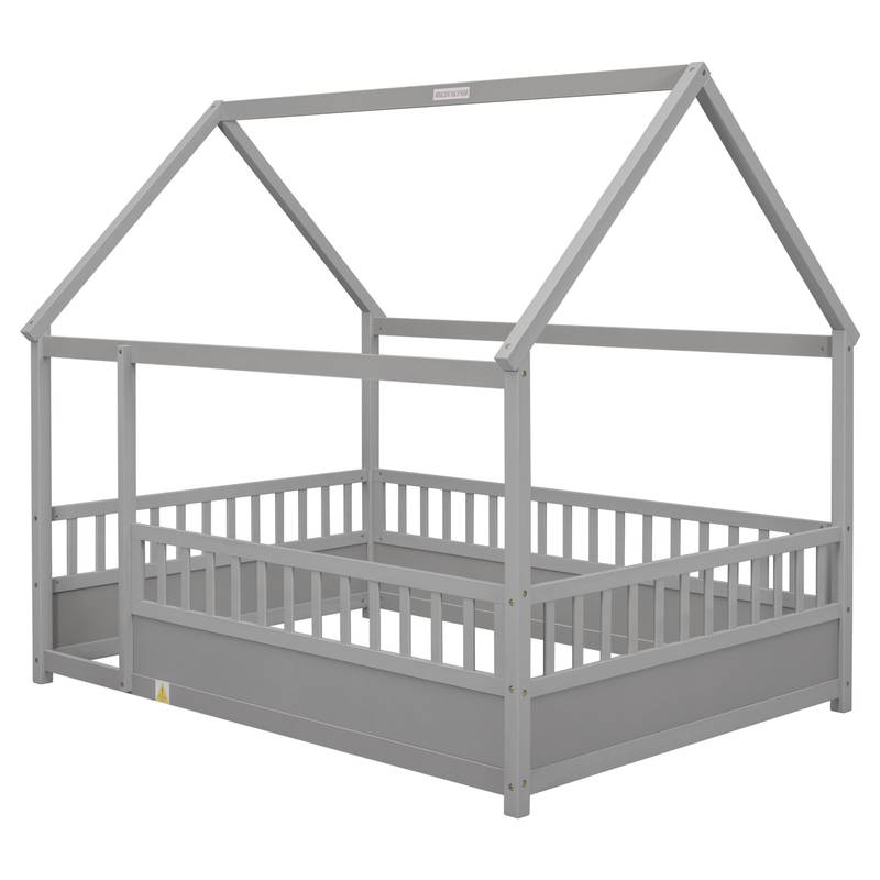 Playful Wooden House Bed for Kids