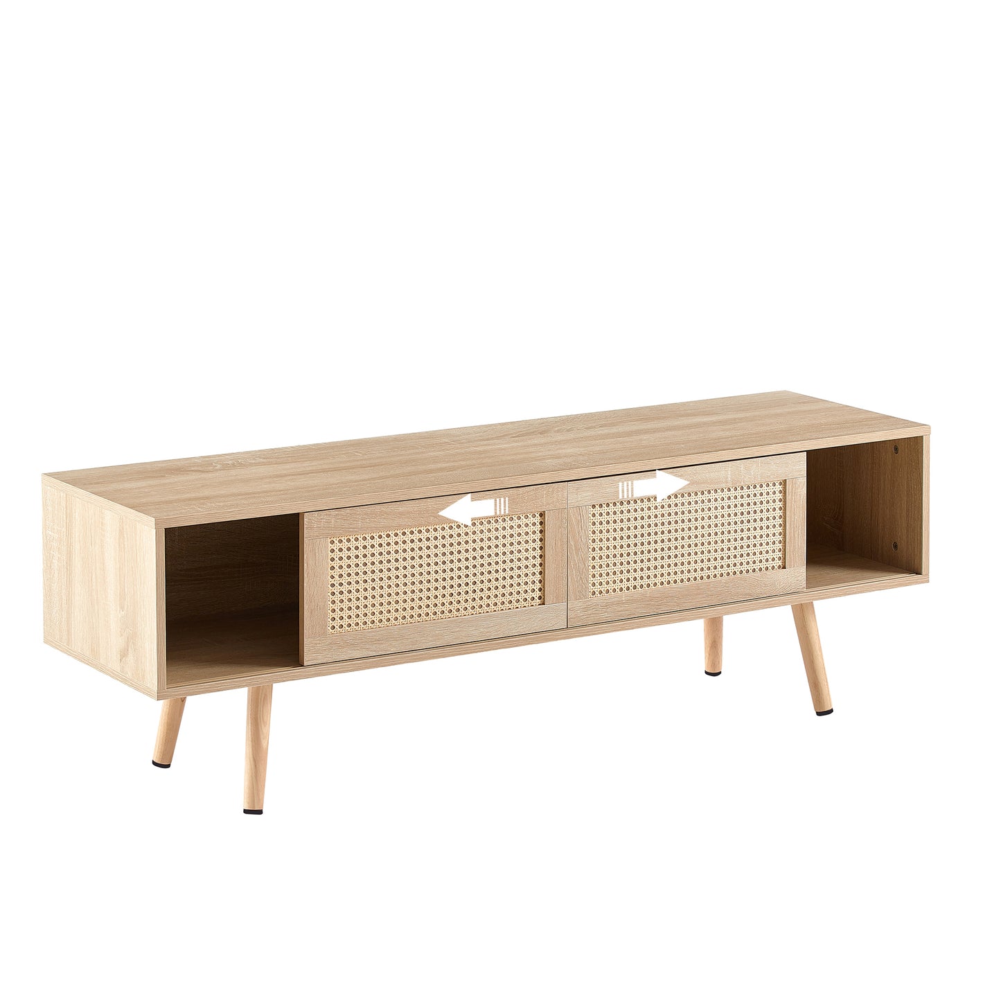 Chic Rattan TV Stand with Sliding Doors