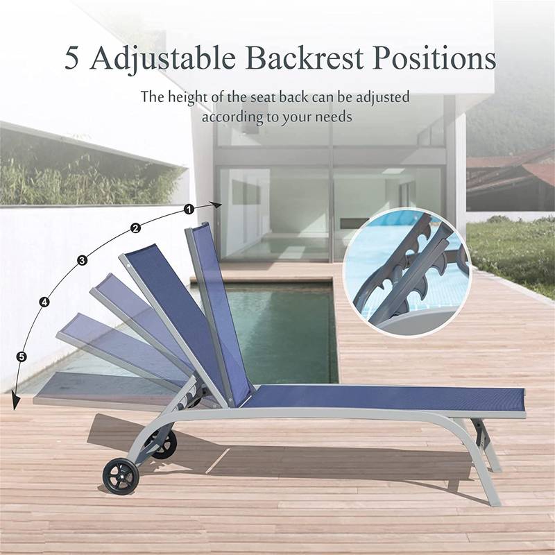 Blue Bliss Outdoor Lounge Chairs - Adjustable, Wheeled Comfort for Poolside Relaxation!