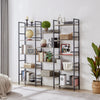 Industrial Triple Wide Wooden Bookshelf - Grey Retro Charm for Home & Office