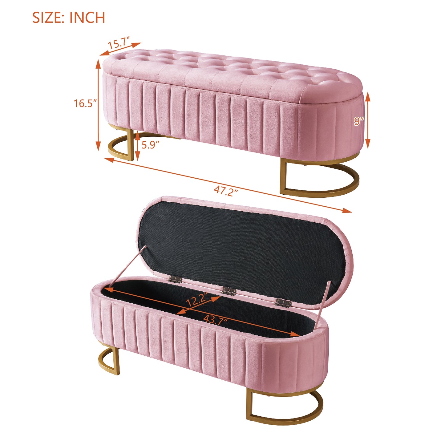 Chic Velvet Storage Ottoman with Button-Tufted Style in Pink