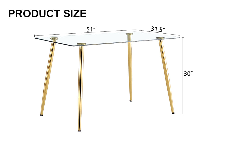 Sleek Glass Dining Table with Gold Legs