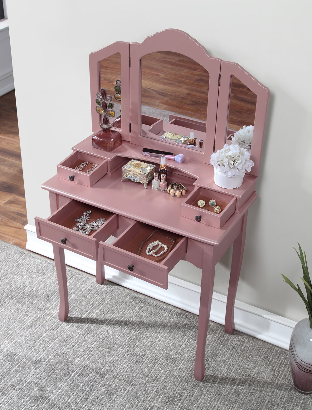 Rose Gold Vanity Set with Stool