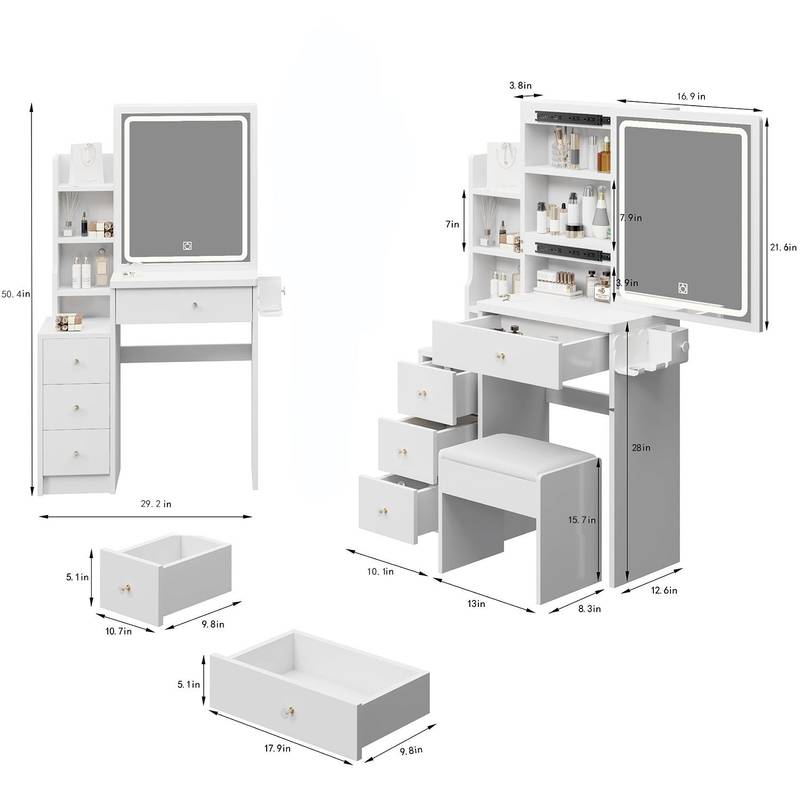 Compact Glam Vanity Set with LED Mirror & Power Stations
