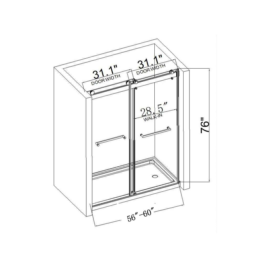 Sleek Matte Black Double Sliding Shower Door with Soft-Close and Clear Glass