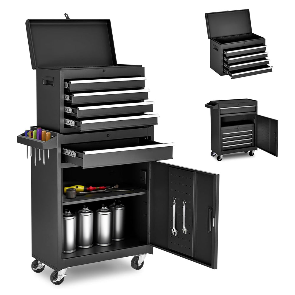 Rolling Tool Chest with Detachable Top and Lockable Wheels