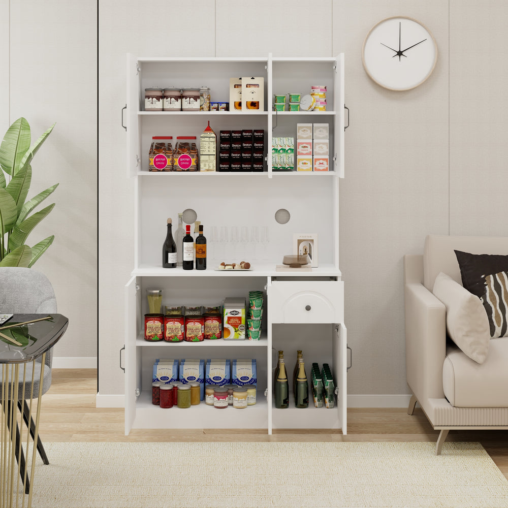 Charming White Kitchen Pantry with Countertop & Adjustable Shelves