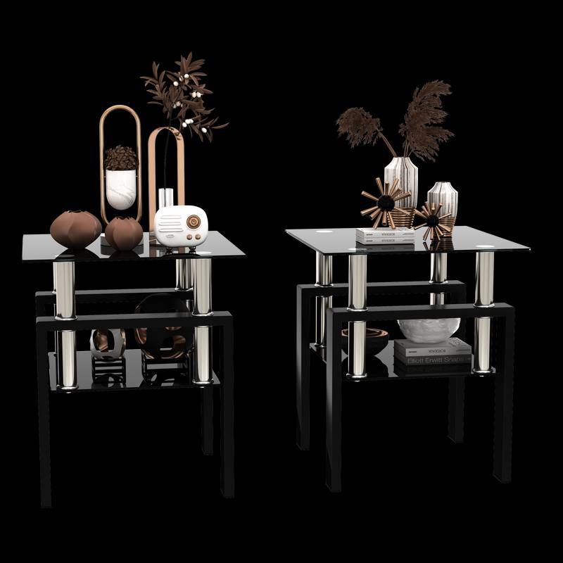Chic Black Glass Square Tables - Perfect for Your Living Room!