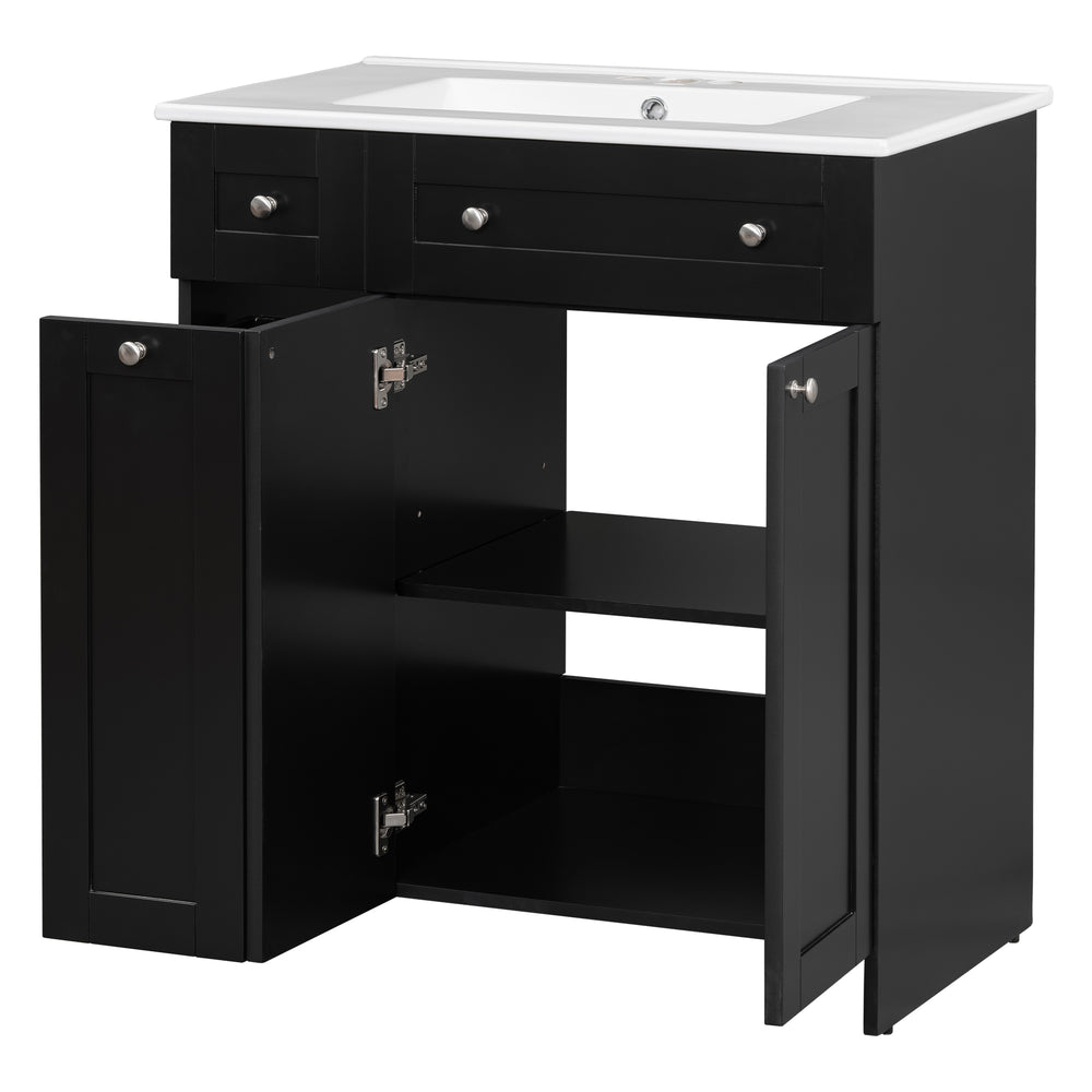 Sleek Black Vanity with Ceramic Sink & Ample Storage