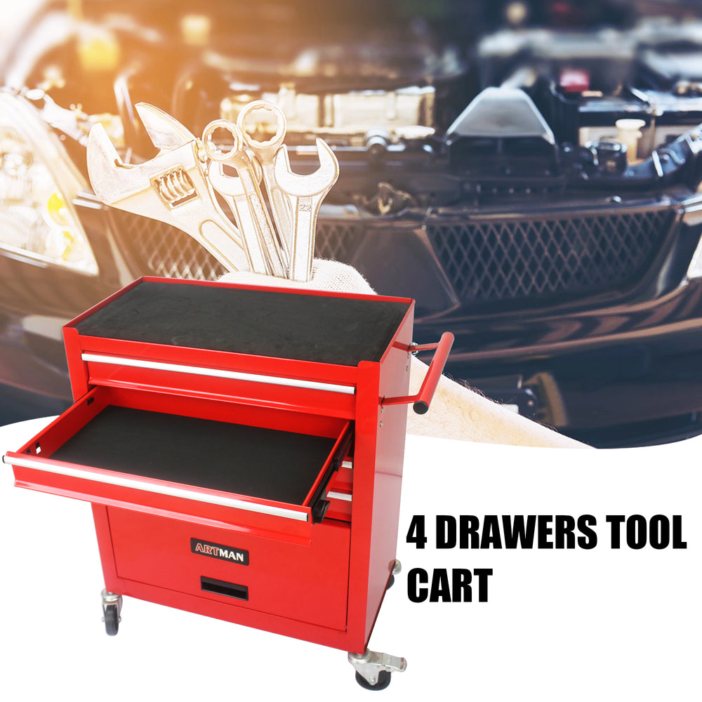 Rolling Red Tool Cart with Four Drawers