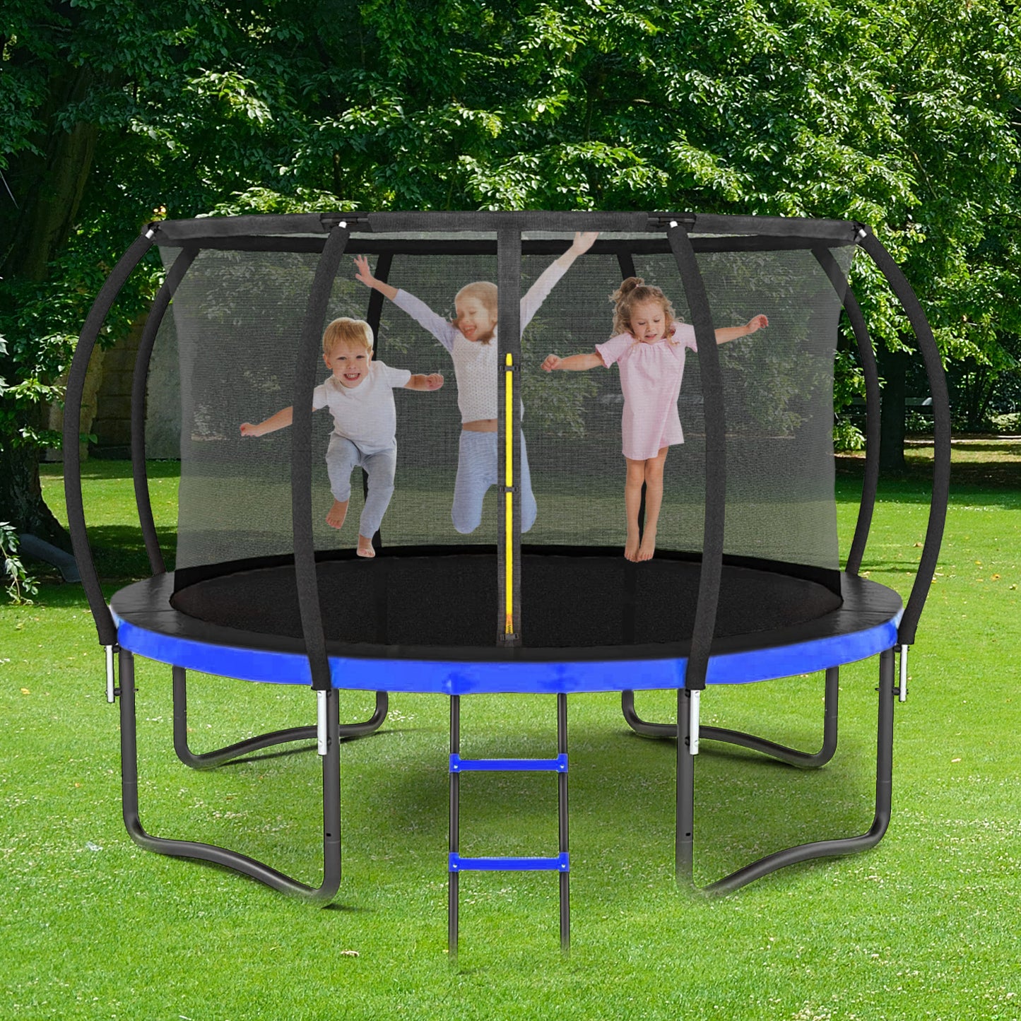 FunJump Trampoline with Safety Net and Ladder - Black & Blue