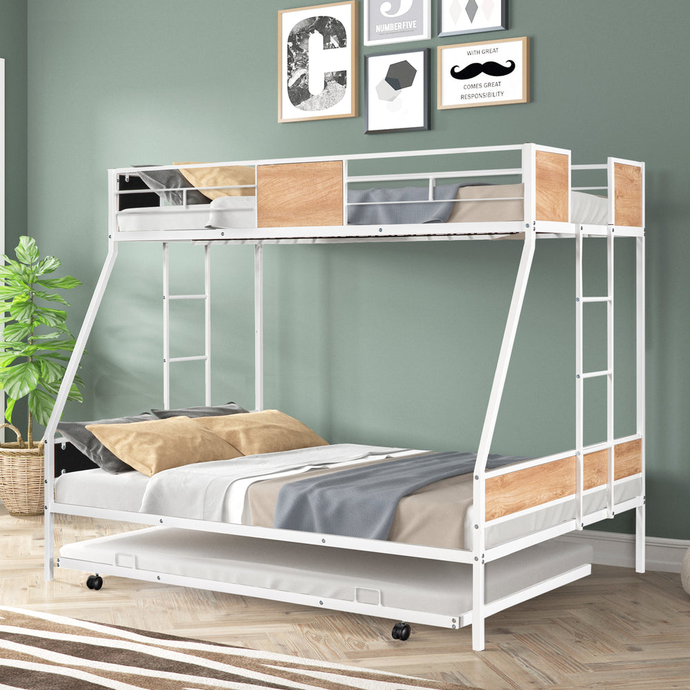 Sturdy Metal Bunk Bed with Trundle & Guardrail