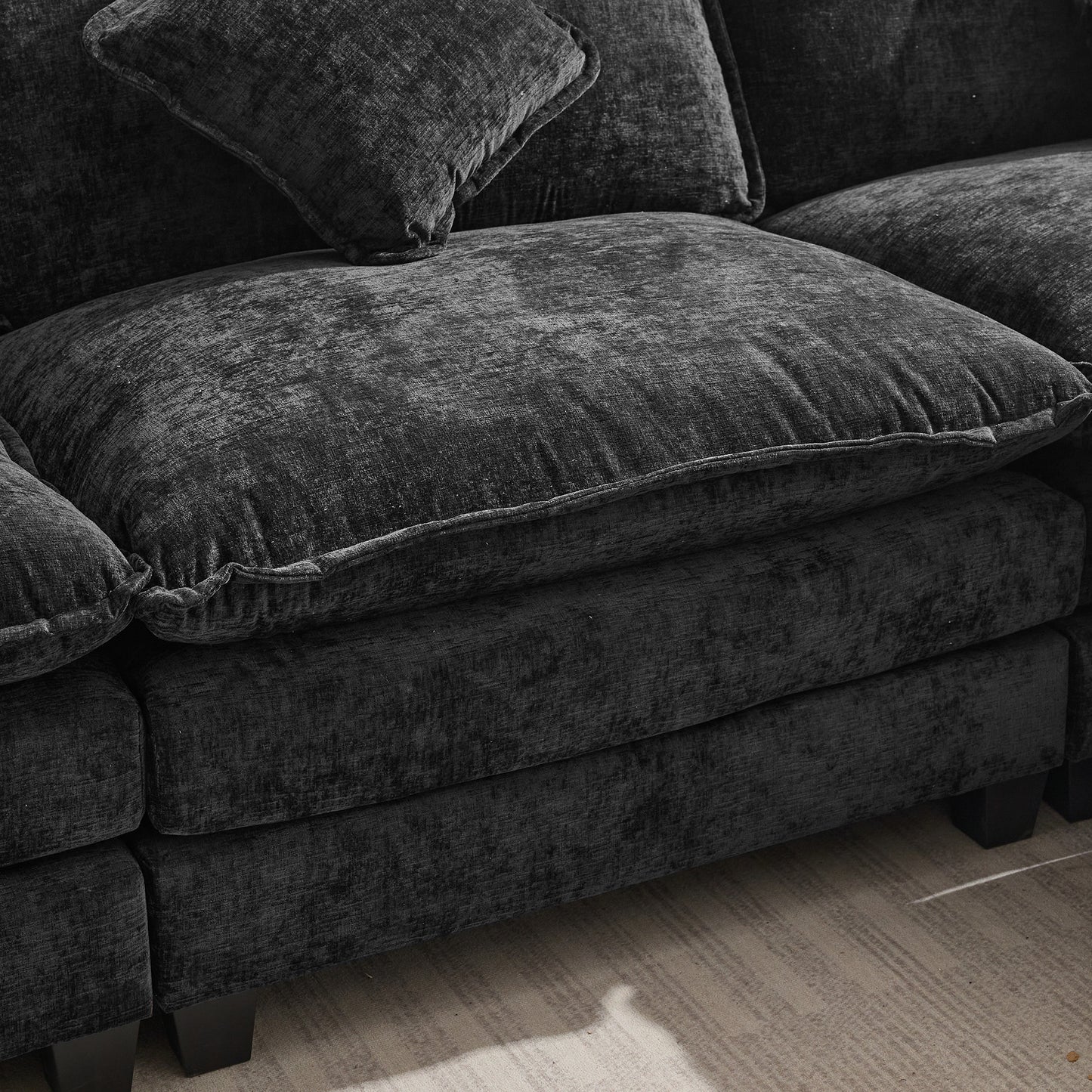 Chic L-Shape Chenille Sofa with Ottoman & Pillows