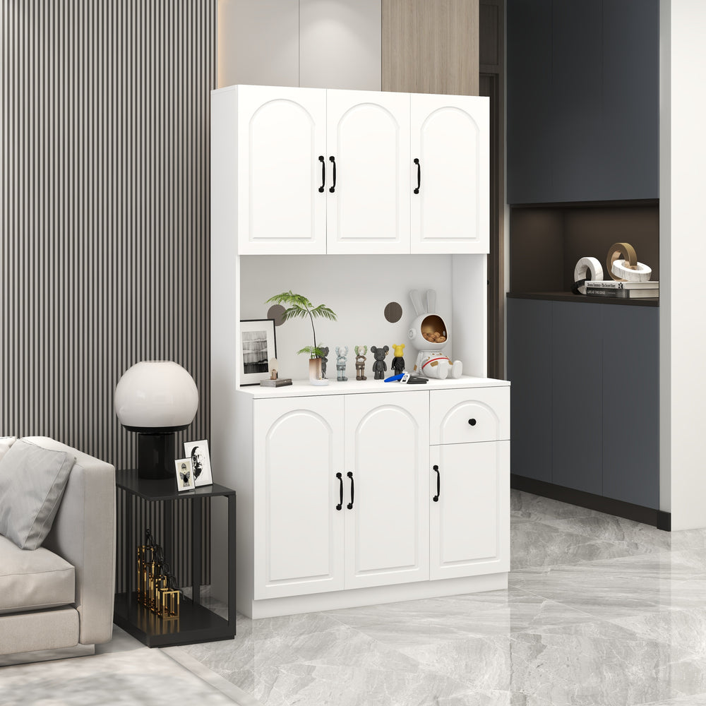 Charming White Kitchen Pantry with Countertop & Adjustable Shelves