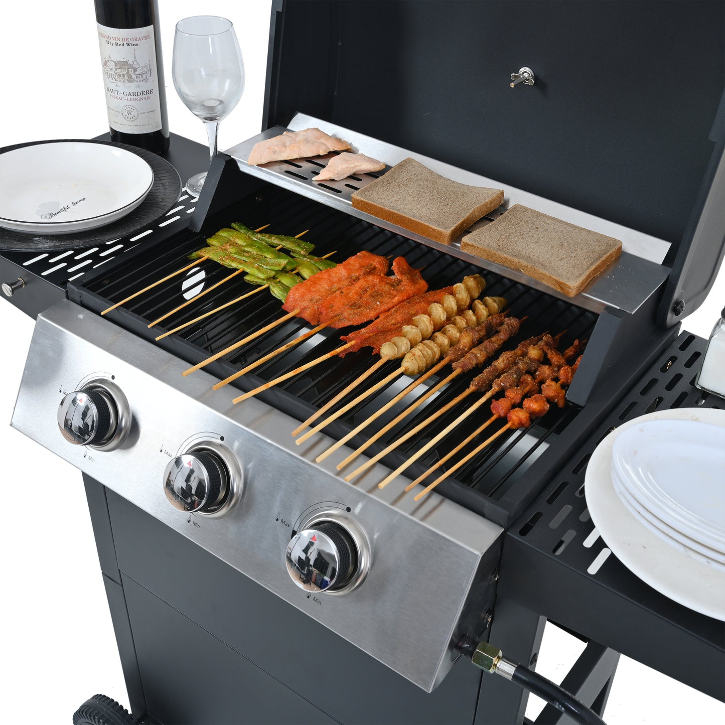 Stainless Steel 4-Burner Propane Grill with Shelves & Wheels