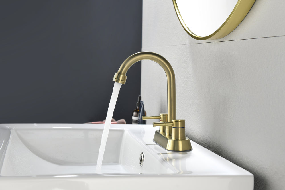 Chic Brushed Gold Dual-Handle Bathroom Faucet with Swivel Spout and Drain