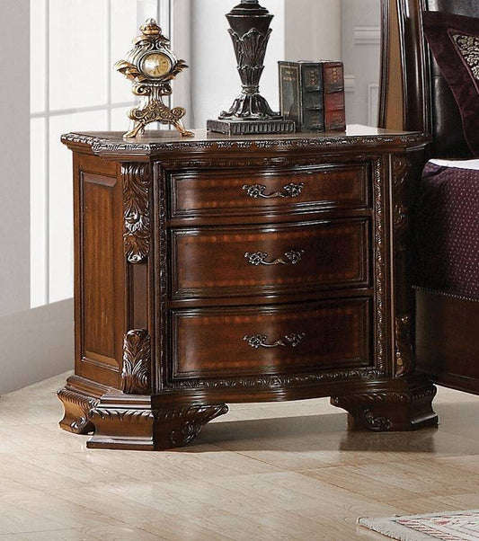 Charming Brown Cherry Nightstand with 3 Drawers