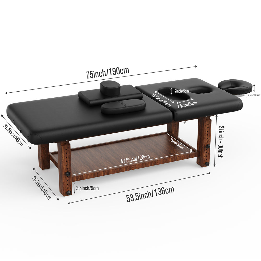 Deluxe Black Beauty Massage Bed with Adjustable Height & Comfort Pillows