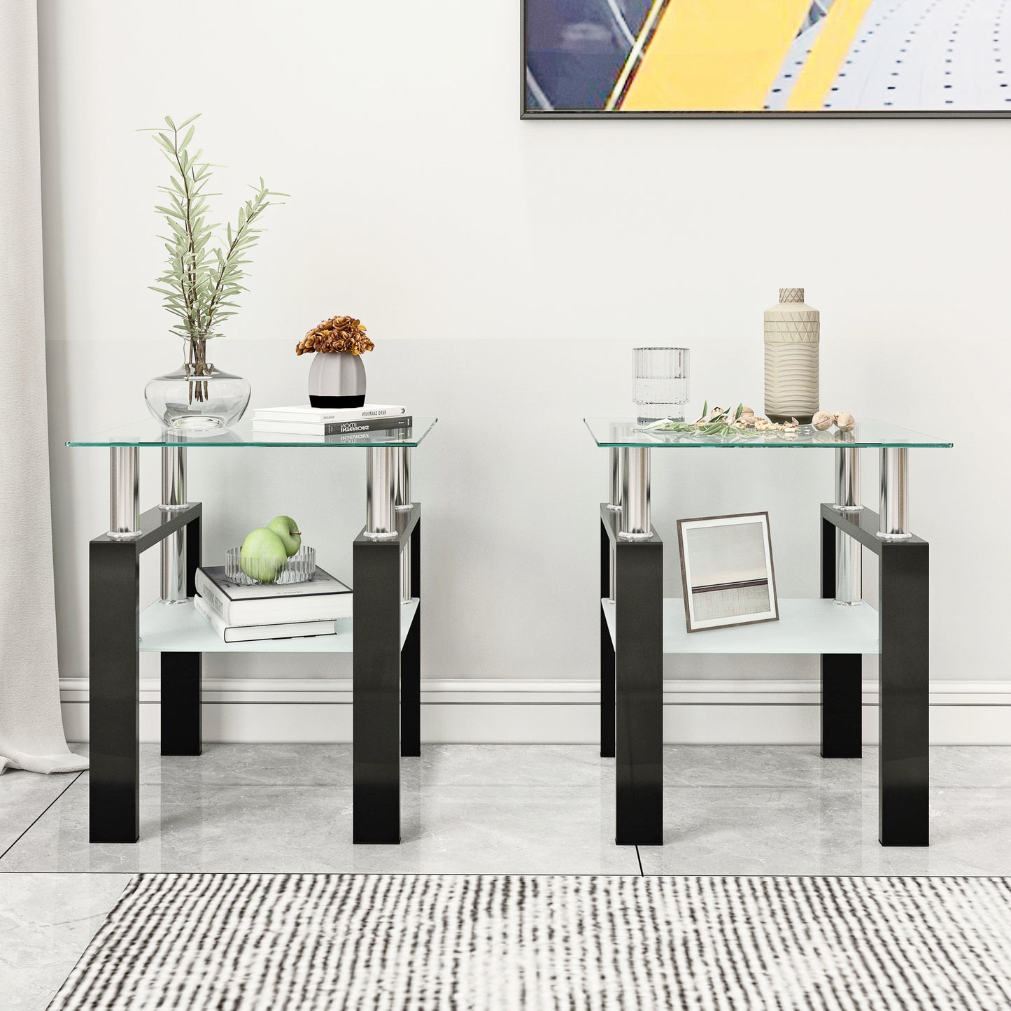 Sleek Glass Square Table Duo