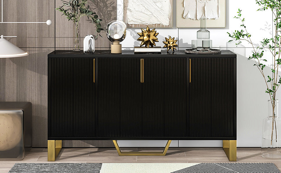 Sleek Black Modern Sideboard with Adjustable Shelves