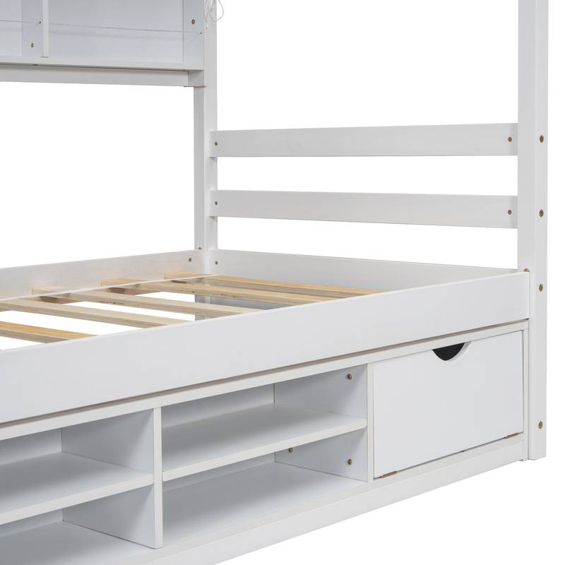 Cozy Twin House Bed with Roof & Storage