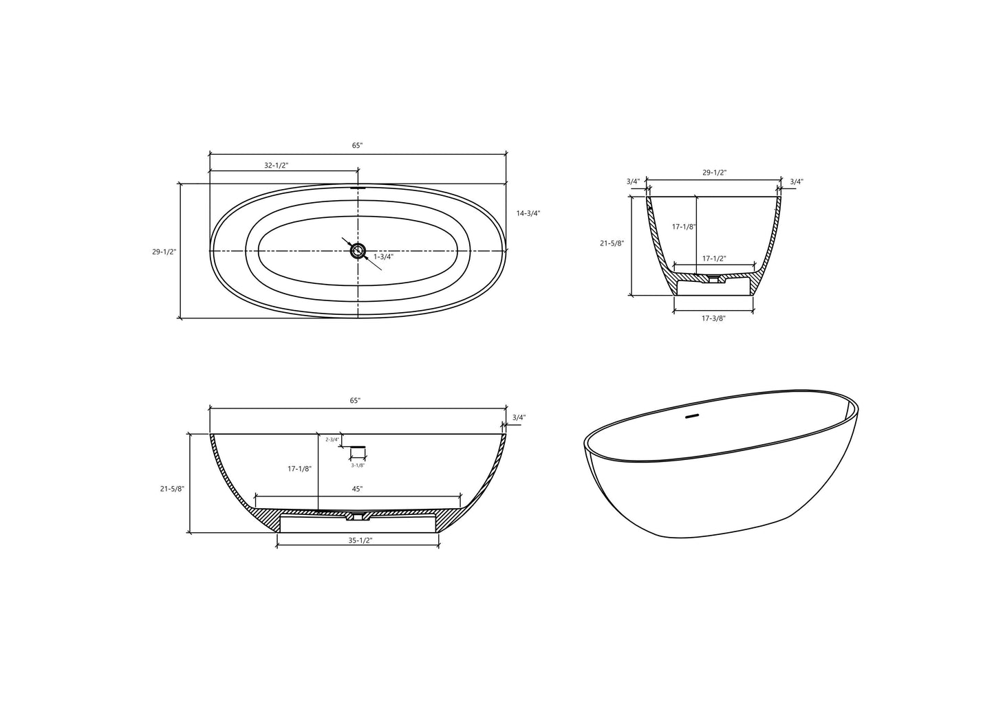 Luxury Matte White Freestanding Soaking Tub