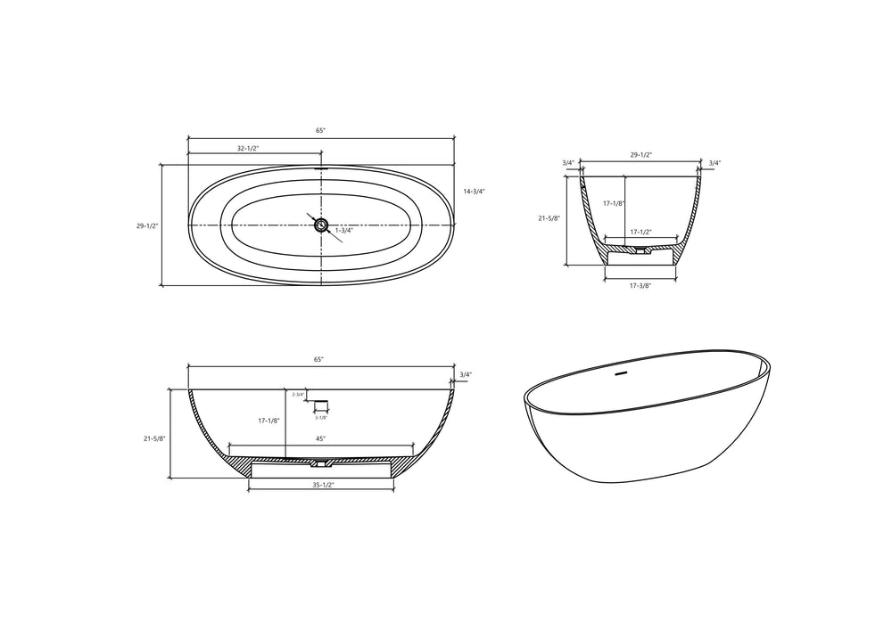 Luxury Stone Resin Soaking Tub - Matte White Elegance