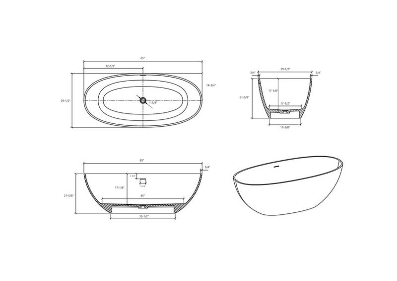Luxury Soaking Stone Bathtub - Elegant Matte White Design